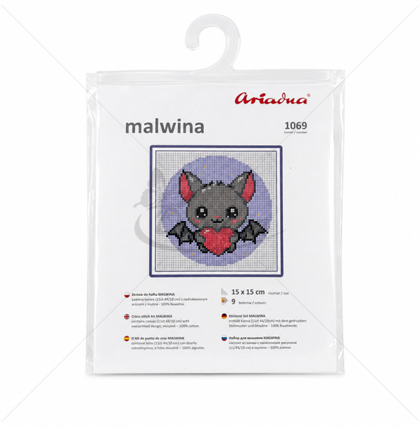 Embroidery Kit “Bat with a Heart” with Threads, 15 × 15 cm