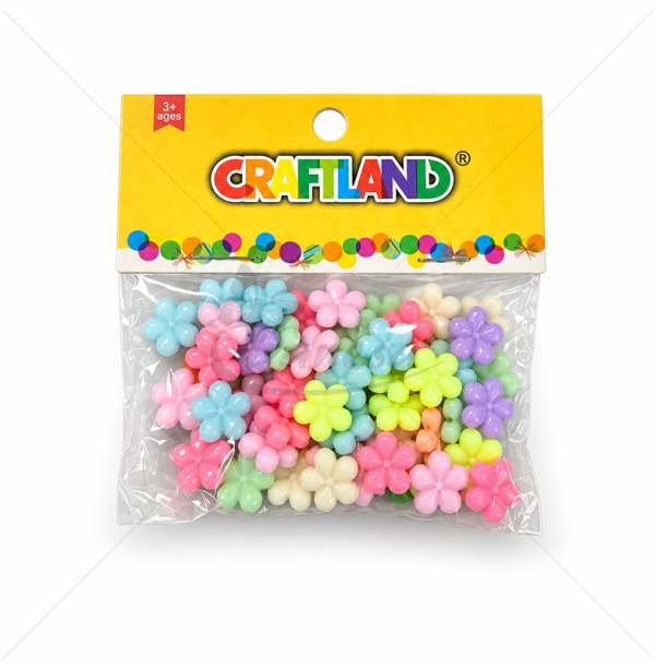 Plastic Flower Beads, Assorted Colors, Approx. 40 pcs