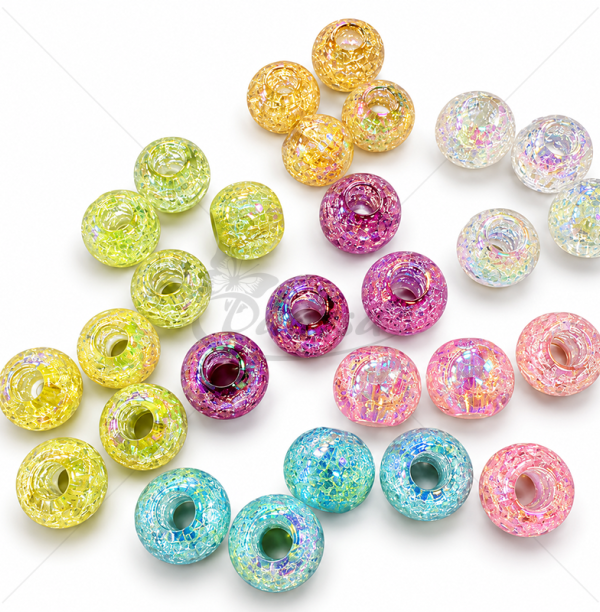 Dideli plastikiniai karoliukai su vaivorykštiniu blizgesiu 20 mm