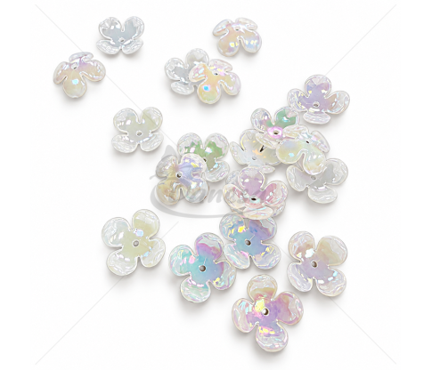 Flower-Shaped Plastic Beads with Pearl AB Shine 17 mm – 20 pcs