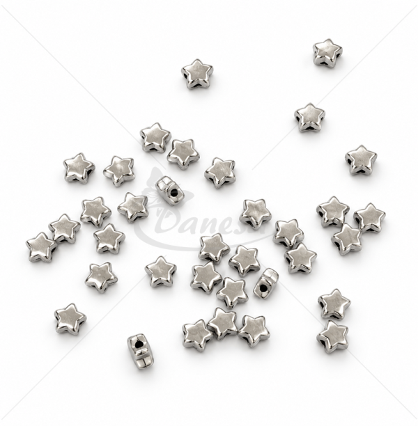 Žvaigždutės formos plastikiniai karoliukai su metaliniu blizgesiu 6 mm – 10 g