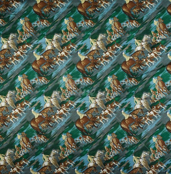 Natural silk, "Horses", green color