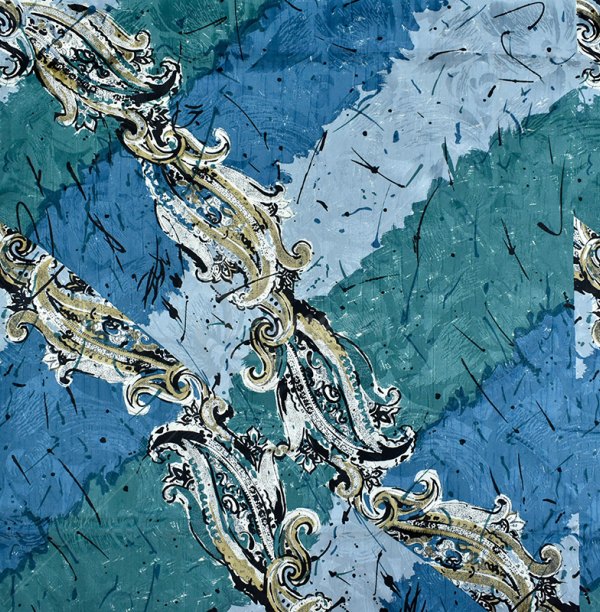 Natural silk in coupons, light pattern, green and blue color