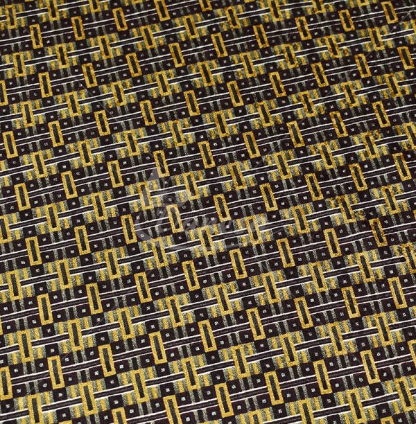 Natural silk in coupons, geometric pattern, gold and bordeux color