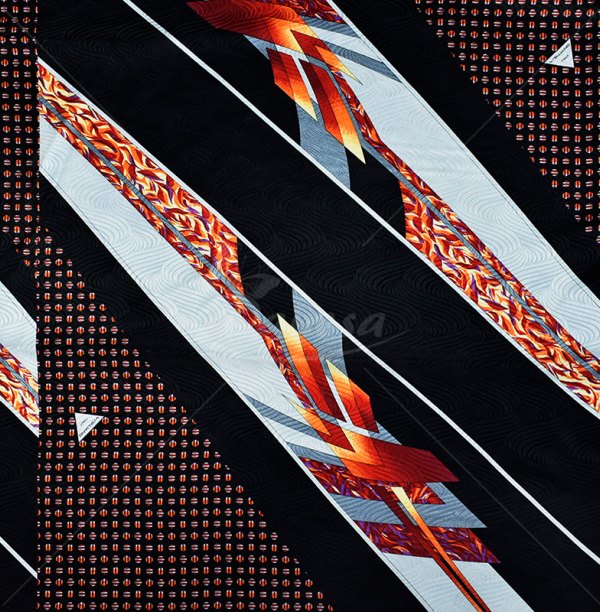 Natural silk in coupons, red and whte pattern, black color