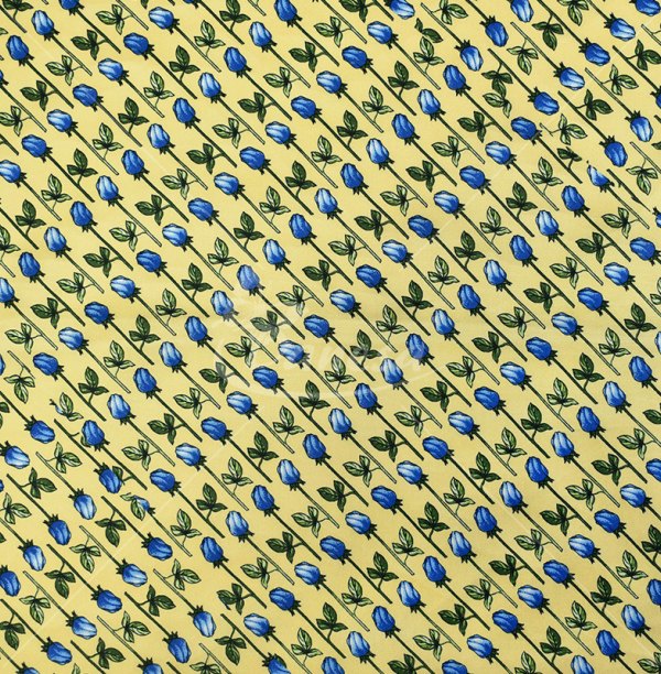 Natural silk in coupons, "Blue tulips", yellow color