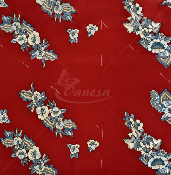 Natural silk in coupons, flowers on red background