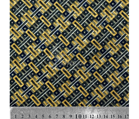 Natural silk in coupons, geometric pattern, gold and blue color