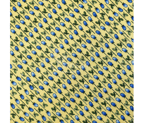 Natural silk in coupons, "Blue tulips", yellow color