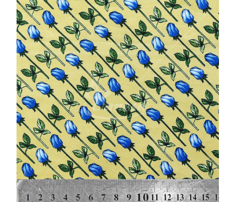 Natural silk in coupons, "Blue tulips", yellow color