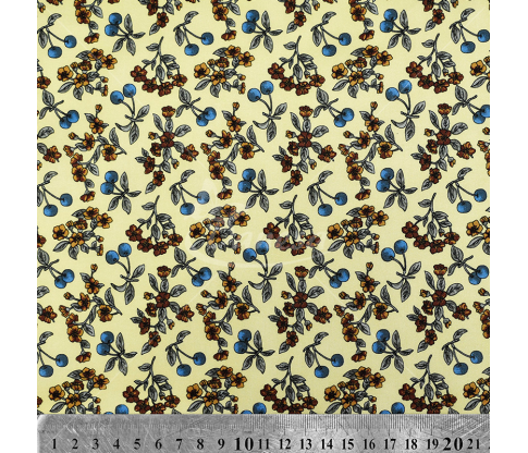 Natural silk in coupons, "Flowers and berries", yellow color