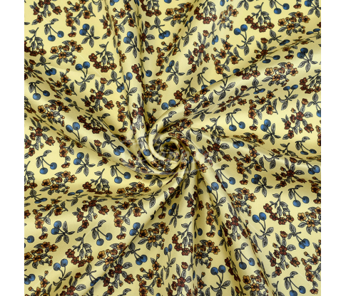 Natural silk in coupons, "Flowers and berries", yellow color