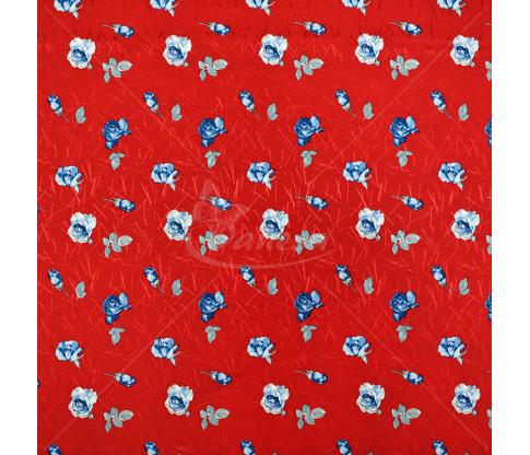 Natural silk in coupons, "Blue roses", red color