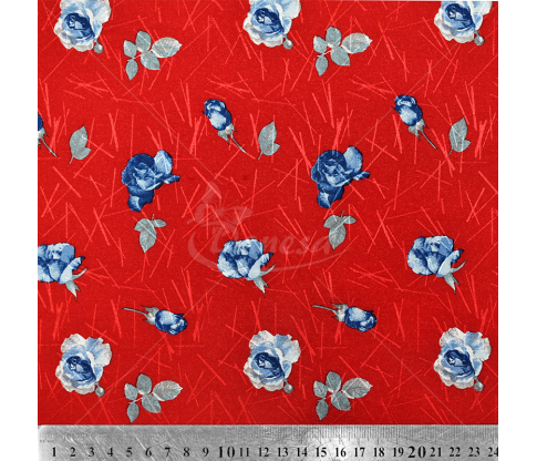 Natural silk in coupons, "Blue roses", red color