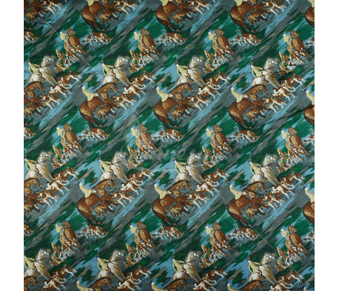 Natural silk, "Horses", green color