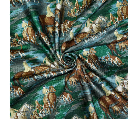Natural silk, "Horses", green color
