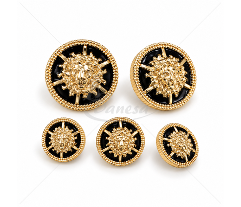 Metal button with lion motif, black / gold colour, 24L / 36L