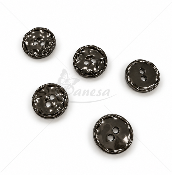 Metal button with textured surface, 18L / 12 mm