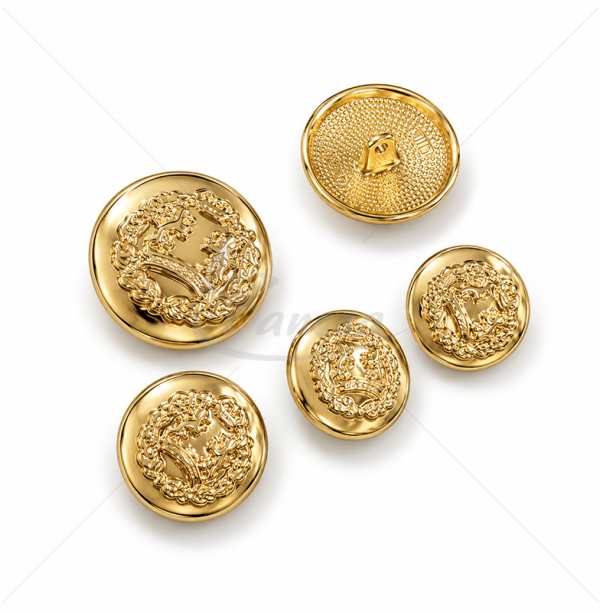 Glossy metal button with coat of arms motif, gold colour, 24L / 36L