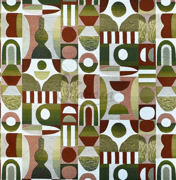 Tapestry, abstract geometric pattern, green and orange color