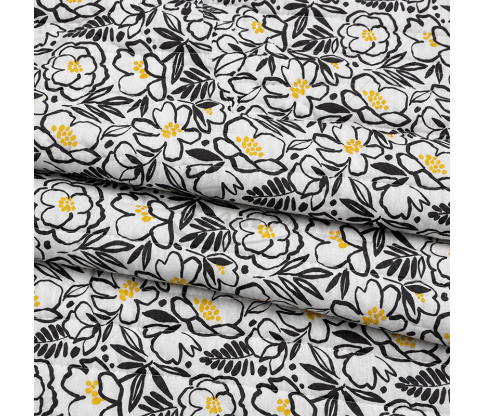Double-Sided Quilted Cotton Fabric with Leaf and Floral Print