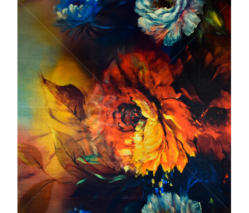 Natural silk, very large flower pattern, dark background