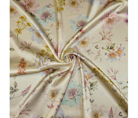 Natural silk, flower pattern on beige background