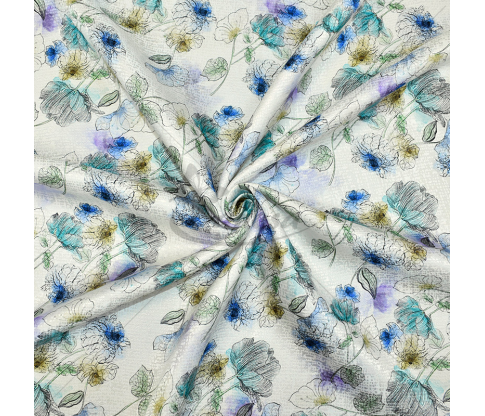 Natural silk "Wildflowers", white color