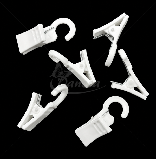 Plastic Curtain Clips with Hooks, White, 2.7 cm