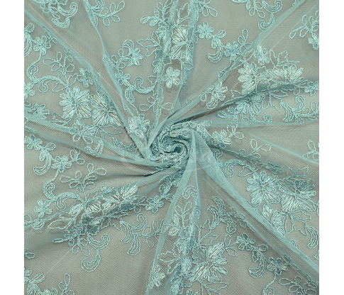 Guipure, flower pattern, light blue color