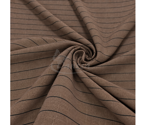 Brown linen-viscose dressmaking fabric with black stripes