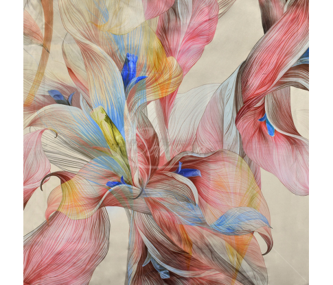 Satin weave viscose fabric, large floral print