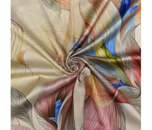 Satin weave viscose fabric, large floral print
