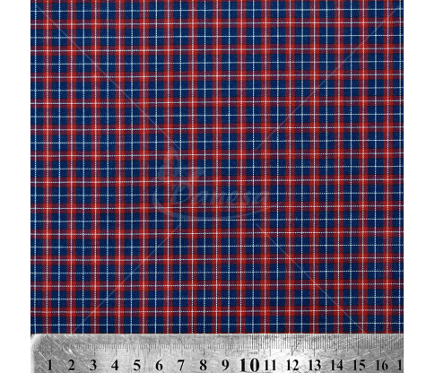 Checkered cotton fabric, red and blue color
