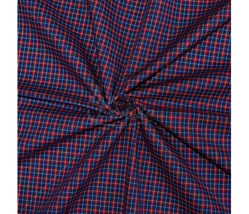 Checkered cotton fabric, red and blue color