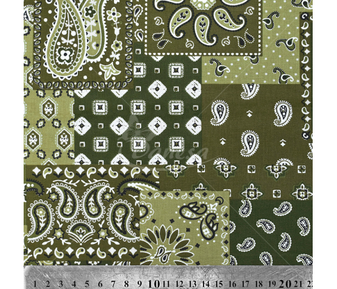 Cotton Fabric, paisley print, green color