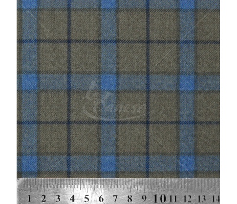 Suit fabric, Virgin Wool, checkered, grey and blue color