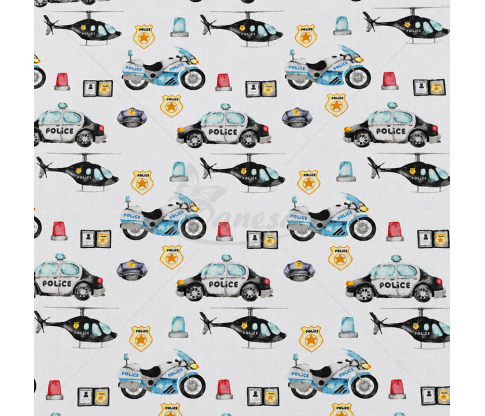 Children's bedding cotton fabric with Police Vehicles, White