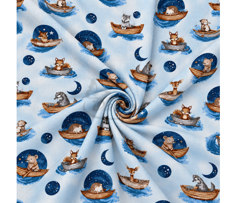 Children's bedding cotton fabric with animals in boats