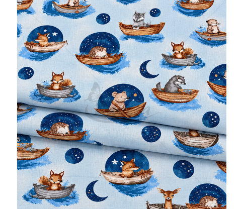 Children's bedding cotton fabric with animals in boats