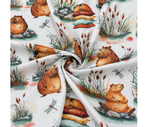 Cotton Bedding Fabric with Capybaras