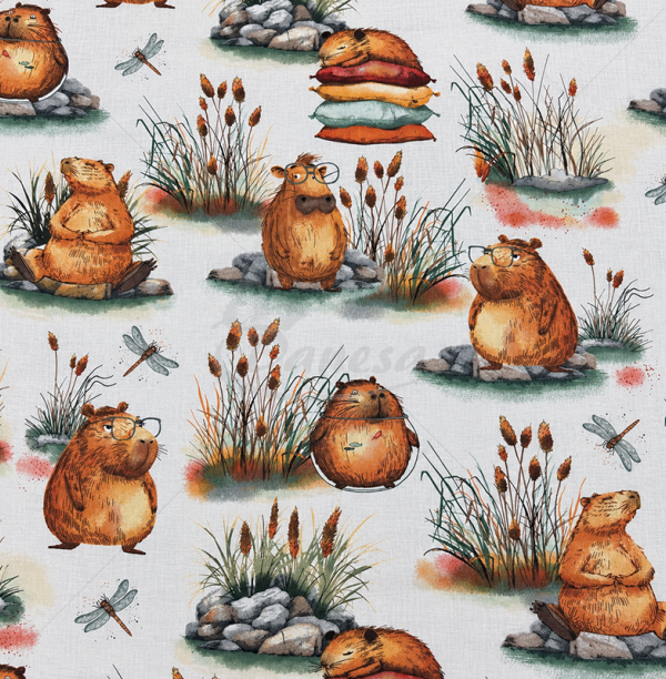 Cotton Bedding Fabric with Capybaras