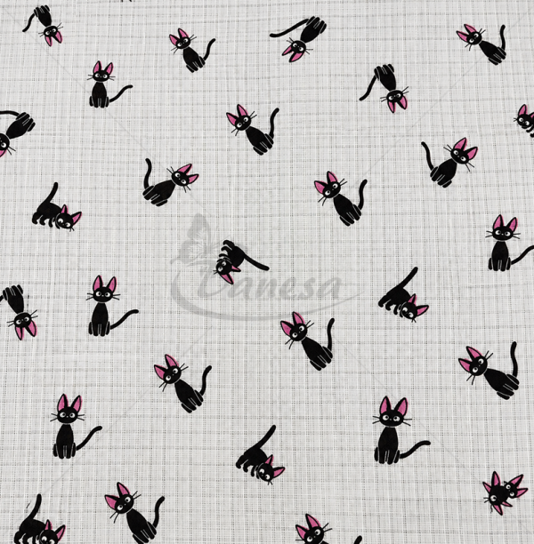 Gauze Fabric with  Black Cat Print