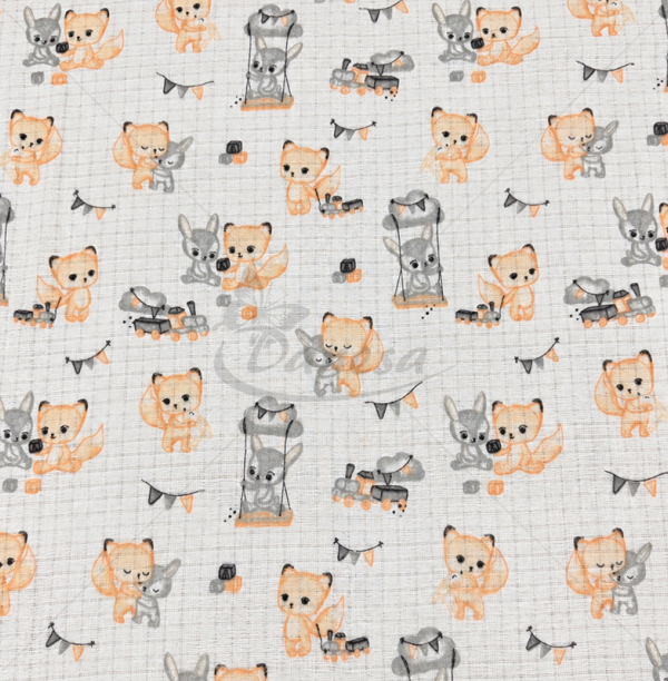 Gauze Fabric “Fox and Bunny”