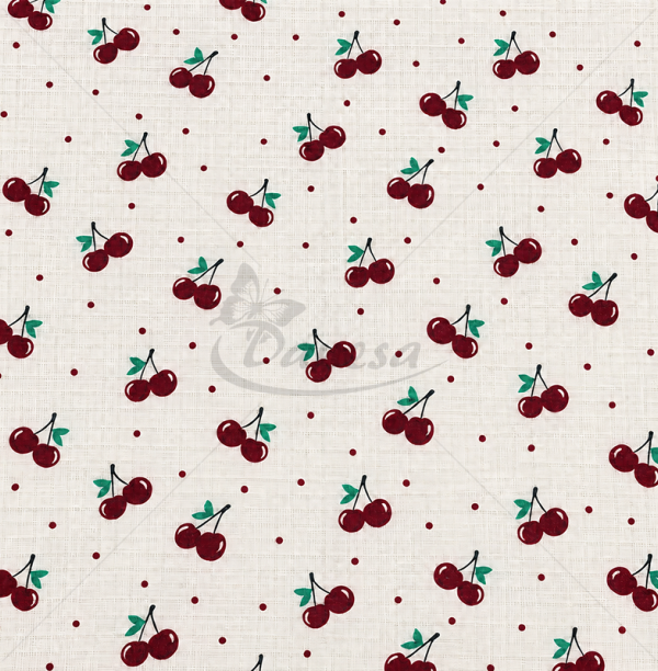 Gauze Fabric with Cherry Print