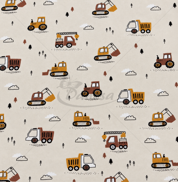 Flannel Fabric with Construction Vehicles