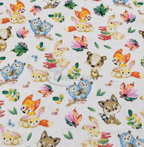 Flannel Fabric with Woodland Animals – Foxes, Bunnies and Owls