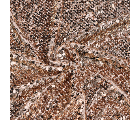Tulle, embroidered with sequins and beads, pale gold color 