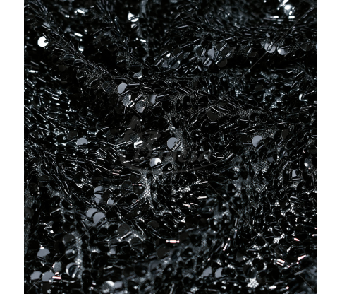 Tulle, embroidered with sequins and beads, black color