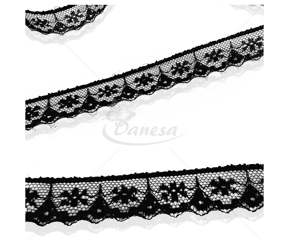 Black Synthetic Lace Trim with Ornamental Openwork Pattern, 20 mm